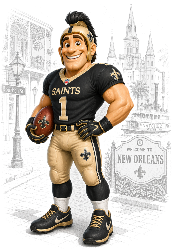 Saints Football Mascot B&W Downtown Short Sleeve T-Shirt