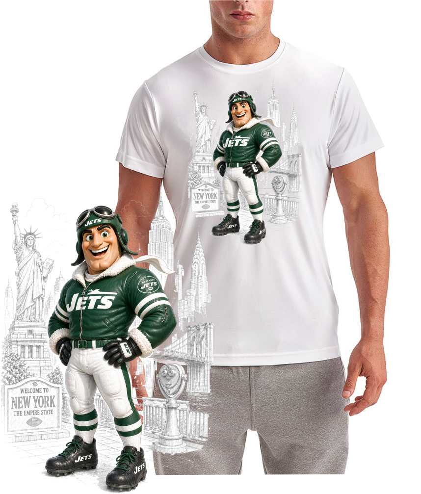 NY Jets Football Mascot Downtown Short Sleeve T-Shirt