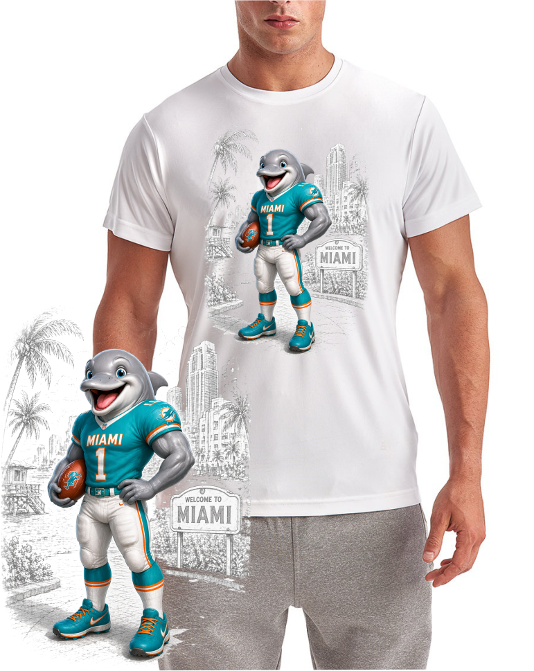 Dolphins Pixar Style Miami Short Sleeve T-Shirt