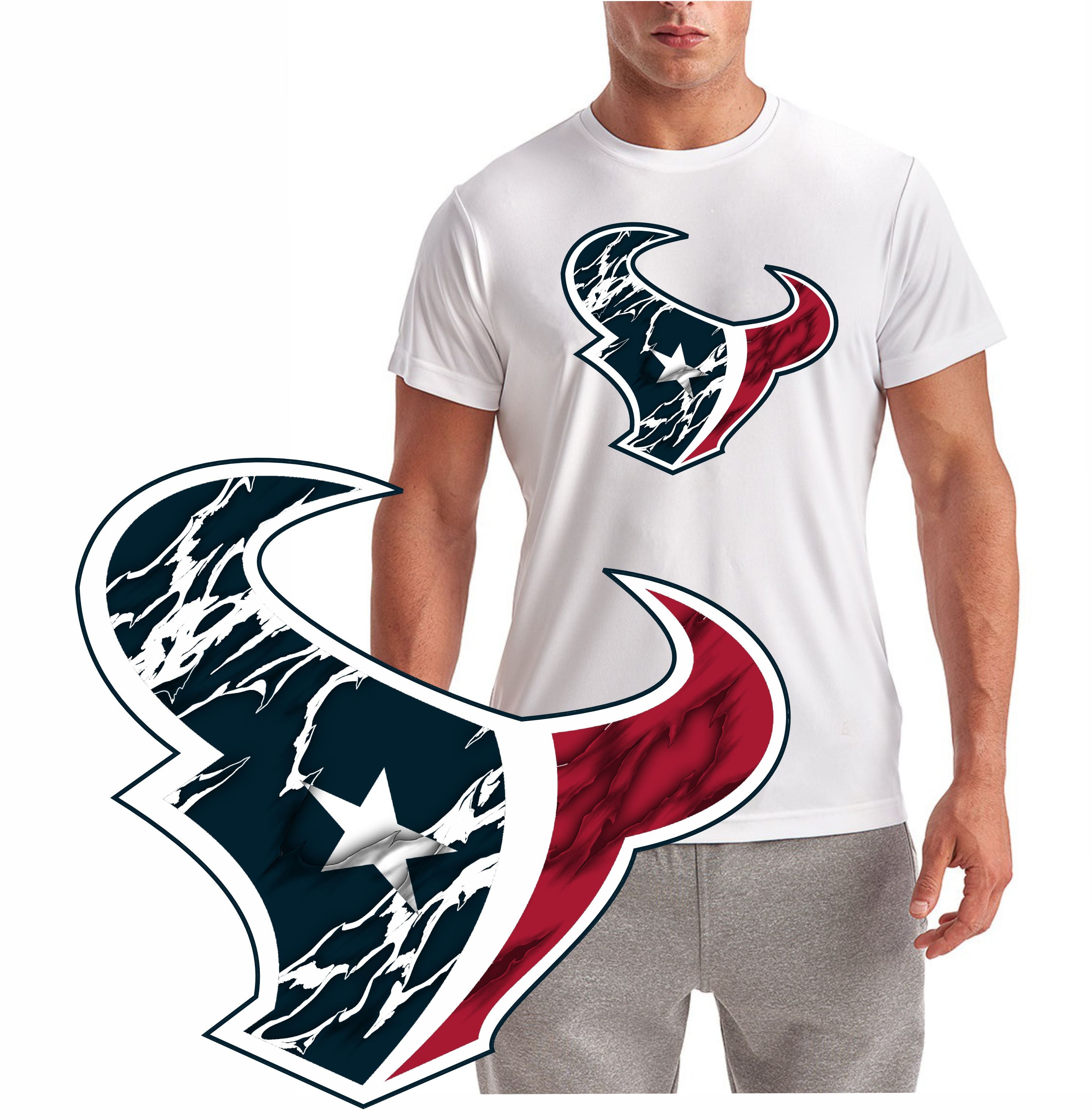 Texas Texans Football Crack Print Short Sleeve T-Shirt